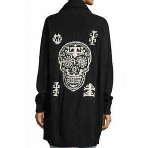 Skull Cashmere Open Front Cardigan Sweater